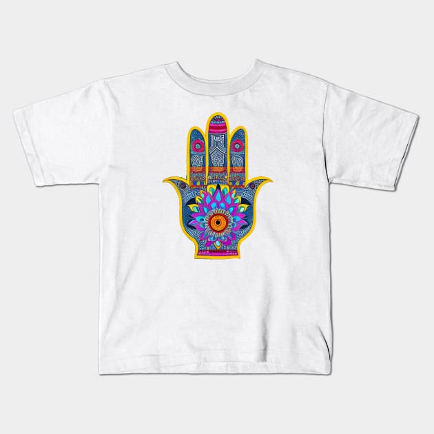 Hamsa Hand Good Luck Symbol Kids T-Shirt by AlienMirror